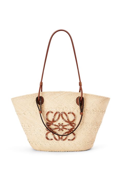 LOEWE Medium Anagram Basket bag in iraca palm and calfskin Natural/Tan Loewe Anagram Basket, Loewe Basket Bag, Loewe Bags, Denim Wallet, Loewe Anagram, Style Moodboard, Loewe Bag, Large Wallet, Pretty Clothes