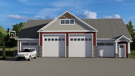 Bungalow, Country, Craftsman 3 Car Garage Plan 51853 Elevation Three Car Garage Plans, 3 Car Garage Plans, Pool House Shed, Garage Apartment Plan, Apartment Plan, 4 Car Garage, Barn Apartment, Cabin Retreat, Garage Apartment Plans