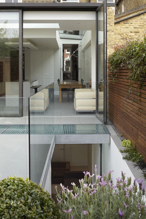 #Lightwell to basement | Private House | London SW6 Basement Conversion, Basement Lighting, Small Space Interior Design, Basement Inspiration, Mews House, Basement Windows, Basement House, House London, London House