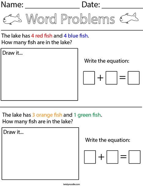 Math Problems For Kindergarten, Kindergarten Math Word Problems, 1st Grade Math Worksheets Word Problems, Maths Worksheets For Kindergarten, First Grade Math Word Problems, Addition Word Problems Kindergarten, Addition Story Problems Kindergarten, Word Problems Kindergarten, Simple Word Problems