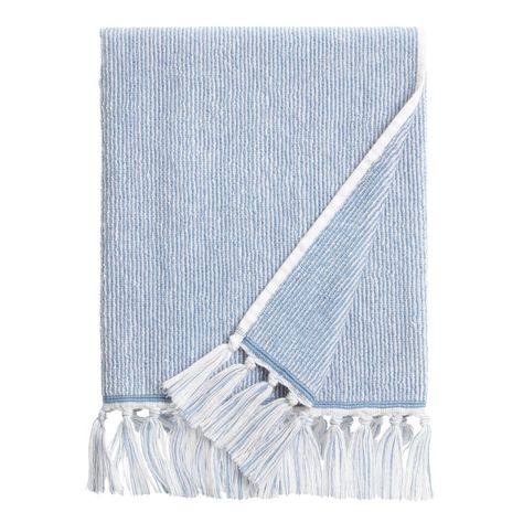 Azure Blue And White Marled Bath Towel - World Market Blue Bathroom Towels, College Bathroom, Decorative Bath Towels, Towels Bathroom, Soft Bath Towels, Blue Bath, Towel Crafts, White Bath, Cost Plus World Market