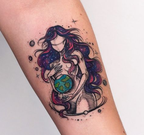 Mother Earth Tattoo, Natur Tattoo Arm, Earth Tattoo, Mother Nature Tattoos, Nature Tattoo Sleeve, Universe Tattoo, Kunst Tattoos, San Paolo, Nature Tattoos