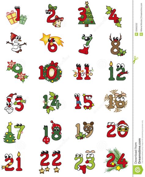 Christmas Numbers, Christmas Stickers Printable, Christmas Art For Kids, Christmas Advent Calendar Diy, Printable Advent Calendar, Calendar Numbers, Advent Calenders, Christmas Rock, Calendar Ideas