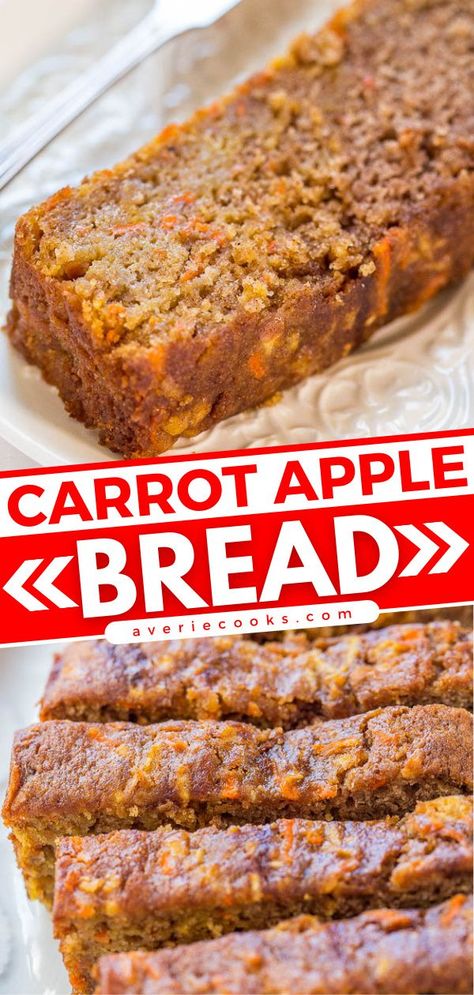 This easy breakfast idea is sure to be a hit! Not only is this quick bread recipe soft, tender, and moist, but it also tastes like a carrot cake infused with apples. So delicious! Bake up a loaf to enjoy with your family! Breakfast Casserole Healthy, Carrot Recipes Dessert, Carrot Bread Recipe, Casserole Healthy, Apple Bread Recipe, Carrot Bread, Recipes Sweet, Healthy Bread, Healthy Eyes