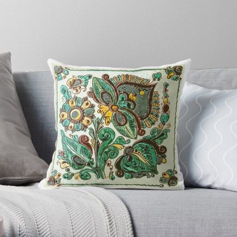 Ukraine Art, Folk Flowers, Flowers Decor, Ukrainian Art, Traditional Ceramics, Traditional Paintings, Carp, A Pillow, Designer Throw Pillows