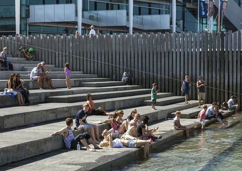 Riverbank Landscape, Waterfront Design, Waterscape Design, Street Dancers, Water Architecture, Urban Beach, River Edge, Public Realm, Landscape And Urbanism