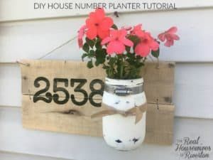 House Number Planter, Laundry Room Folding Table, Laundry Table, Barn Door Decor, Mason Jar Planter, House Numbers Diy, Fold Down Table, Number Ideas, Burlap Flower