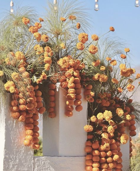 Chuppah Flowers, Asian Wedding Decor, Art Deco Wedding Theme, Citrus Wedding, Flower Installation, Flower Company, Marigold Flower, Floral Arrangements Wedding, Floral Studio