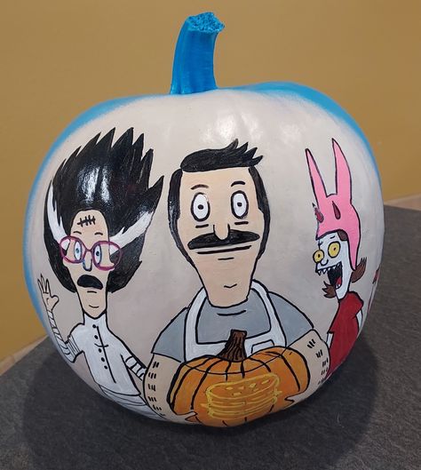 Bobs Burgers Pumpkin Painting, Doodle Bob Pumpkin, Bobs Burgers Pumpkin, Burger Pumpkin, Creative Pumpkin Decorating, Pumpkin Designs, Halloween Pumpkin Designs, Creative Pumpkins, Cute Canvas Paintings