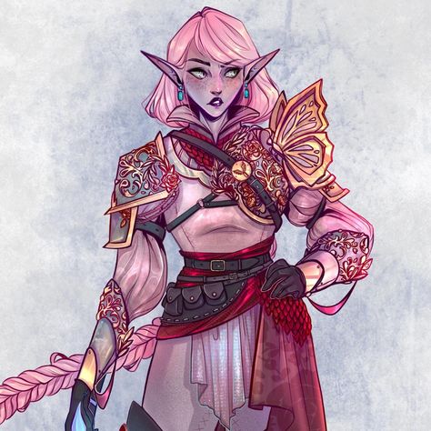 For the always sweet @raichubunny !🥰 I worked so feverishly on this gal I feel like she is now my child haha 🥹 I love all the pink… | Instagram Pink Elf Dnd, Dnd Character Ideas Art, Pink Tiefling Female, Cute Dnd Character, Pink Tiefling, Dnd Commission, Dnd Elves, Elf Design, Characters Inspiration Drawing