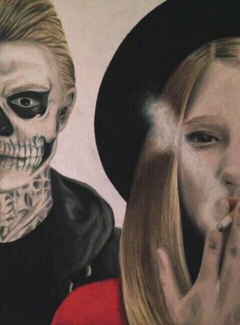 Violet & Tate AHS amazing Draw ! <3 Ahs Painting, Kyle Spencer, Tate And Violet, Taissa Farmiga, Tate Langdon, Cartoon Books, American Gods, Four Horsemen, Evan Peters