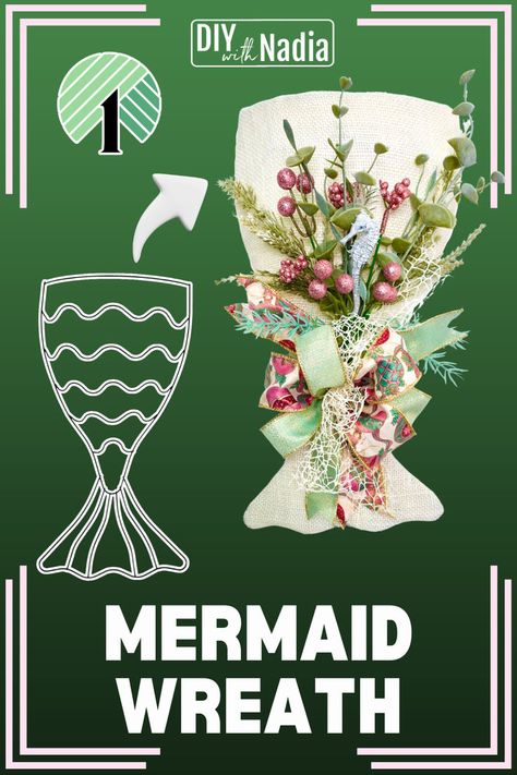 How to make Coastal Christmas Wreaths | Mermaid Tail Wreath Forms Mermaid Tail Wreath Form, Dollar Tree Mermaid Tail Wreath, Dollar Tree Mermaid Tail, Coastal Christmas Wreaths, Dollar Tree Mermaid, Mermaid Tail Wreath, Mermaid Wreath, Diy Mermaid Tail, Shell Mermaid