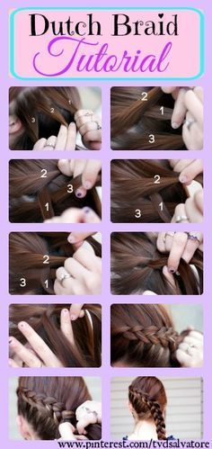 Dutch Braid Tutorial, Fun Hair, Sports Hairstyles, Braid Tutorial, Penteado Cabelo Curto, Braided Hairstyles Tutorials, Dutch Braid, Hair Dos, Dress Ideas