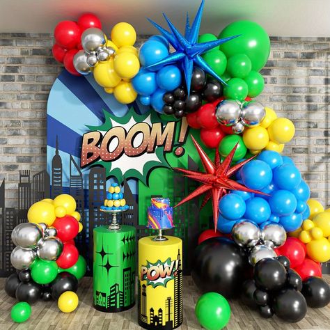 Superman Birthday Party Decorations, Avengers Theme Birthday, Blue Explosion, Avengers Birthday Party Decorations, Superhero Decorations, Birthday Carnival, Balloons For Birthday, Fest Temaer, 5 Balloons