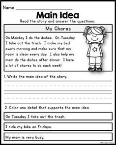 Free Main Idea Practice Pages For Beginners ED8 Main Idea Activities 1st, Main Idea Worksheets 2nd Grade, Main Idea First Grade, Main Idea Activities, Reading Main Idea, Reading Fluency Activities, Teaching Main Idea, Main Idea Worksheet, First Grade Reading Comprehension