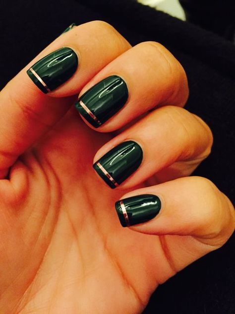 Green And Copper Nails, Blue Nails Trendy, Copper Nails Designs, Gold Tip Nails, Copper Nail, Gold Manicure, Nail Designs Ideas, Dark Green Nails, Mens Nails