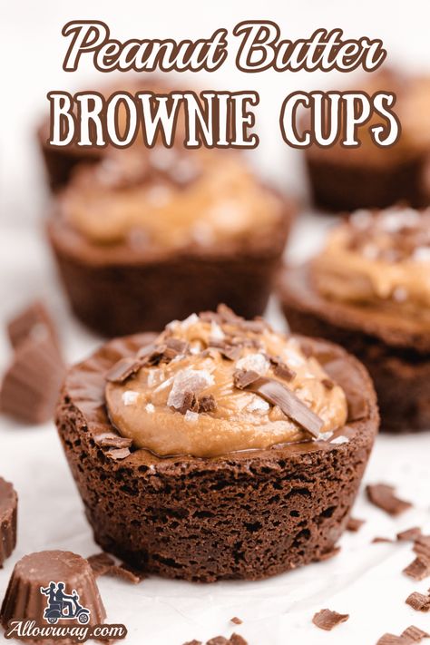 These chewy peanut butter brownie cups are filled with a creamy peanut butter sauce this is heaven in every bite. The peanut butter brownies start off with a mix and enhanced by adding mini Reeses cups to the chocolate- chocolate chip batter. So good enjoyed warm. Desserts Peanut Butter, Peanut Butter Brownie, Brownie Cups, Butter Brownies, Brownie Cupcakes, Fudge Brownie, Chocolate Curls, Peanut Butter Filling, Peanut Butter Brownies