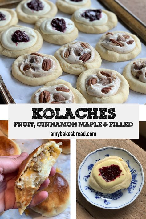 A light, tender and delicious pastry made three ways. Maple Cinnamon Pecan, Fruit-filled and sausage, egg and cheese: this recipe details how to make all three delicious Kolaches. Better than a kolache shop! Savory Kolaches, Kolaches Recipe, Stuffed Kolache Recipe, Cheese Filling For Kolache, Sausage Egg And Cheese Kolache, Apricot Filling For Kolaches, Sausage Kolache Recipe, Kolache Recipe Czech, Kolache Recipe Czech Savory