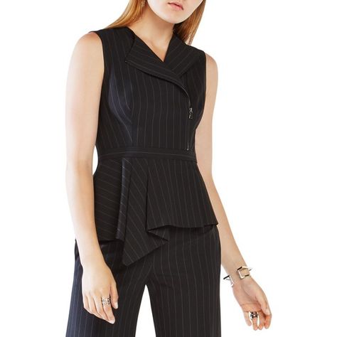 Bcbgmaxazria Pinstripe Peplum Top ($228) ❤ liked on Polyvore featuring tops, black, bcbgmaxazria and peplum tops Clothes Patterns For Women, Peplum Top Pattern, Super Outfit, Office Fashion Women, Fabulous Dresses, Clothes Patterns, Formal Outfit, Work Attire, Blouse Black