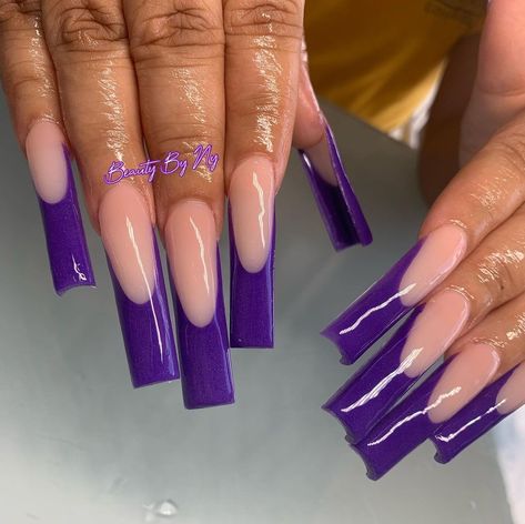 Purple Tip Nails Square, Purple Nails Square, Xxl Nails, Purple French, Nail Goals, Tapered Square Nails, Style Nails, Long Acrylic Nail Designs, Lavender Nails