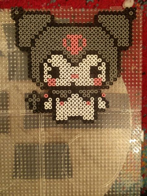 Hello Kitty Melting Beads, Cocomelon Perler Beads, Kuromi Pearl Beads, Peler Beads Sanrio, Kuromi Perler Beads Pattern, Kuromi Hama Beads, My Melody Perler Beads, Emo Perler Beads, Kuromi Perler Beads