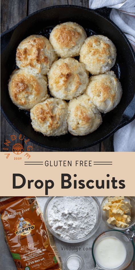 These Gluten-Free Drop Biscuits are easy to make and don’t require complicated folding and layers. Just combine the ingredients in the correct order, scoop out into a cast iron pan, and bake. This gluten-free biscuit recipe gives you fluffy biscuits in less than 30 minutes with just 5 ingredients. Find out the secret to truly the best GF drop biscuits EVER! Gluten Free 7 Up Biscuits, Gf Drop Biscuits, Easy Gluten Free Biscuit Recipe, Gf Biscuit Recipe, Gluten Free Recipes Biscuits, Easy Gluten Free Biscuits Simple, Gf Df Biscuits, Biscuit Recipe Gluten Free, Homemade Gluten Free Biscuits