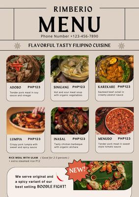 Green and Dark Green Authentic Filipino Food Menu - Templates by Canva Filipino Menu Design, Filipino Food Menu, Filipino Cuisine, Food Menu Template, Filipino Food, Menu Card, Filipino Recipes, Adobo, Printing Business Cards