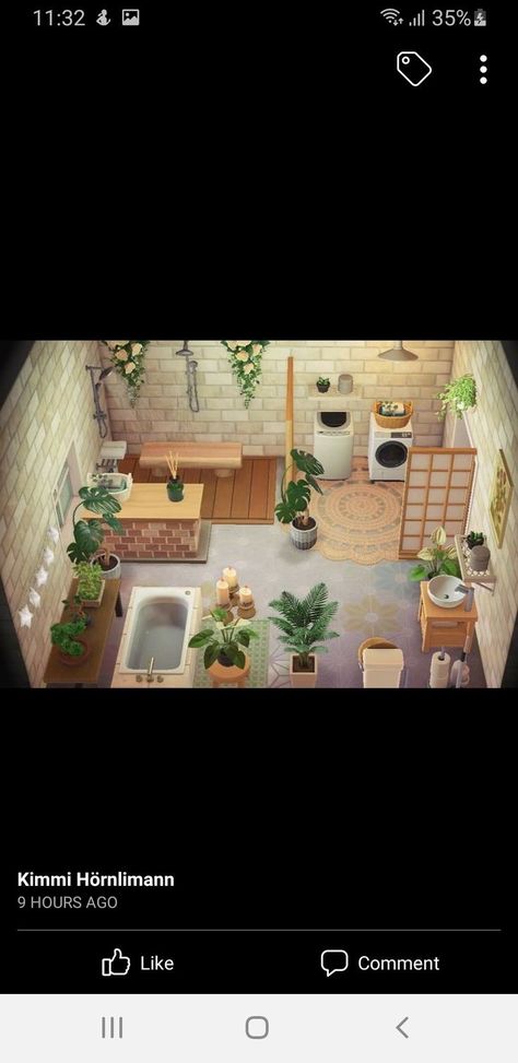 Restroom Refuge Animal Crossing, Acnh House Decor, Animal Crossing Beginner House, My House Animal Crossing, Cave Animal Crossing, Acnh Motel Ideas, Anch House Exterior Ideas, Animal Crossing Culdesac Ideas, Acnh Restroom Ideas