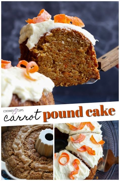 Carrot Pound Cake Recipe is a combination of a moist carrot cake and a dense, tender pound cake! #cookiesandcups #carrotcake #poundcake #cakerecipe #bundtcake Carrot Pound Cake, Carrot Bundt Cake, Classic Pound Cake Recipe, Carrot Cake Topping, Moist Carrot Cake, Candied Carrots, Moist Carrot Cakes, Easy Carrot Cake, Carrot Cake Cupcakes