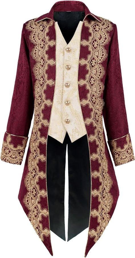 Amazon.com: Taamlou Men's Medieval Tailcoat Jacket Embroidery Vintage Gothic Steampunk Tuxedo(YT2303,4XL) : Clothing, Shoes & Jewelry Gothic Tuxedo, Medieval Steampunk, Steampunk Jacket, Frock Coat, Gothic Victorian, Vintage Gothic, Shoes Jewelry, Embroidery, Red