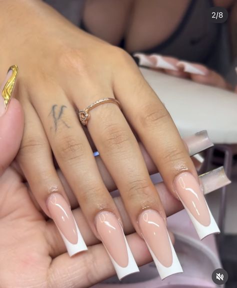 Neutral French Tip Acrylic Nails, High French Nails, Simple Long Square Acrylic Nails, French Tip Acrylic Nails Aesthetic, Long French Tips Nails, Long Nail French Tip, Long French Tip Acrylic Nails, French Tip Acrylic Nails Long, French Tips Long