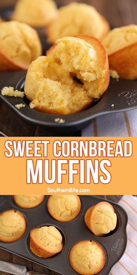 If you love Jiffy Corn Muffins, you're going to love this quick and easy recipe for homemade sweet cornbread muffins. Homemade Sweet Cornbread, Cornbread Sweet, Recipe Cornbread, Sweet Corn Muffins, Sweet Cornbread Muffins, Cornbread Muffins Recipe, Jiffy Corn Muffins, Cornbread Cake, Cornmeal Muffins