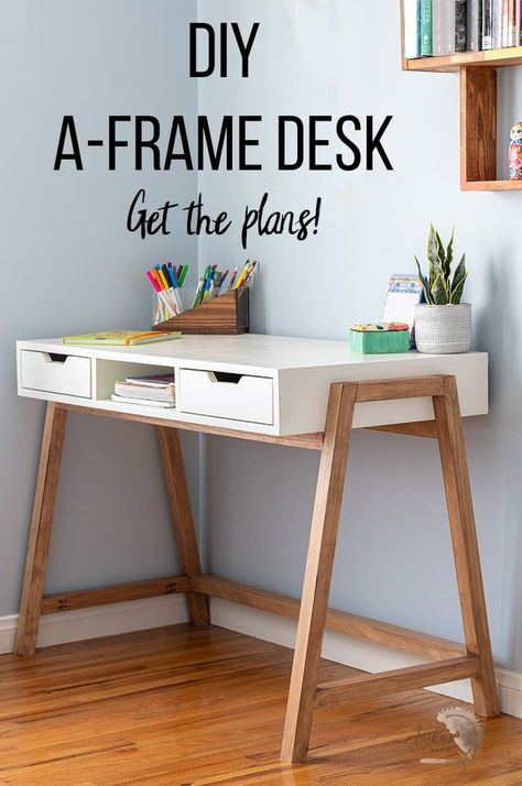 Easy Diy Desk, Diy Desk Plans, Cabinet Woodworking Plans, Woodworking Desk, Woodworking Cabinets, Desk Plans, Frame Desk, Diy Holz, Diy Desk