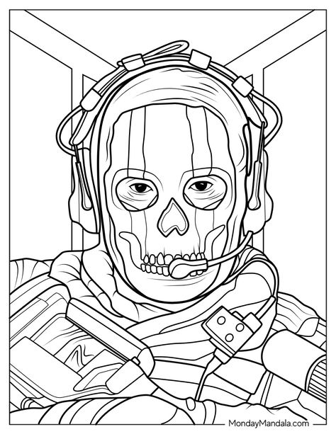 20 Call Of Duty Coloring Pages (Free PDF Printables) Call Of Duty Coloring Pages, Cod Ghost Drawing, Call Of Duty Ghost, Ghost Riley, Pop Art Collage, Familia Walton, Superhero Coloring, Sketching Tips, Travel Collage