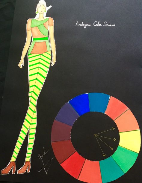 Analogous colour Analogous Fashion Illustration, Harmony Dress Design, Analogous Painting, Analogous Colour Scheme, Color Wheel Fashion, Fashion Theory, Bride Fashion Illustration, Me Highlight Cover Instagram Aesthetic, Analogous Color Scheme