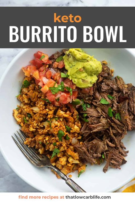 Seasoned Cauliflower Rice, Keto Burrito Bowl, Seasoned Cauliflower, Keto Burrito, Mexican Shredded Beef, Grain Brain, The Boiled Egg Diet, Daniel Plan, Keto Eating