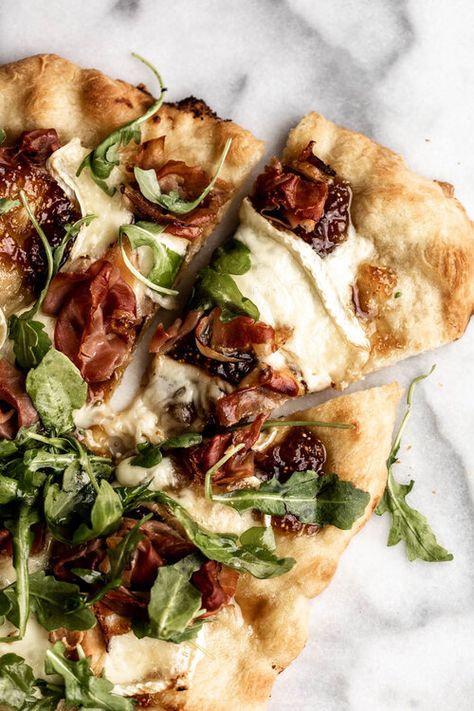 Speck & Brie Pizza with Fig Jam — Cooking with Cocktail Rings Pizza With Fig Jam, Fig Jam Pizza, Brie Pizza, Fig Pizza, Simple Pizza, Fig Jam Recipe, Holiday Appetizer, Flatbread Pizza, Fig Jam