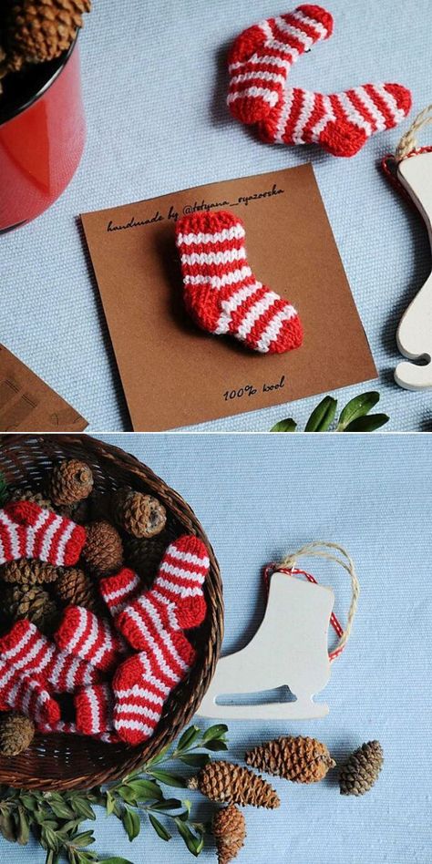 Knitting Decor, Knit Ornament Pattern, Knitted Decorations, Christmas Tree Knitting Pattern, Christmas Stocking Pattern Free, Knitted Christmas Stocking Patterns, Christmas Socks Pattern, Stocking Patterns, Christmas Knitting Projects