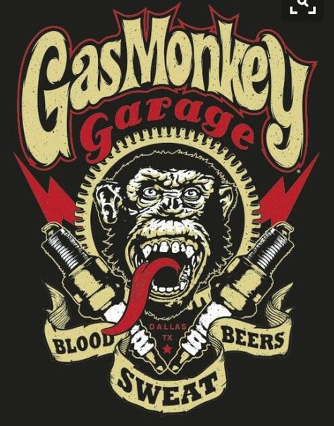 Gas Monkey. Gas Monkey Garage Logo, Harley Davidson Cake, Richard Rawlings, Garage Logo, Monkey Logo, Monkey Garage, Gas Monkey Garage, Gas Monkey, Garage Art