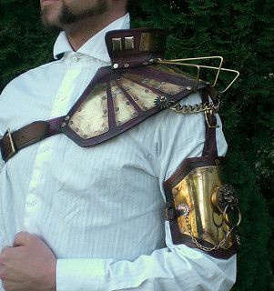 Steampunk Power Shoulder Armor | by skinznhydez Steampunk Arm, Mad Max Costume, Steampunk Armor, Everyday Steampunk, Steampunk Leather, Post Apocalyptic Fashion, Steampunk Goggles, Steampunk Hat, Apocalyptic Fashion