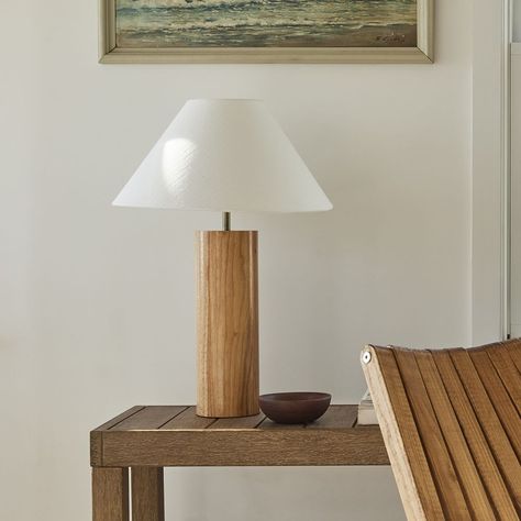 Modern Wood Column Table Lamp, Natural Oak Wood | West Elm Contemporary Bedside Lamps, Flower Vase Design, Wood Column, Column Table, Wood Columns, Wooden Table Lamps, Stylish Curtains, Table Lamp Wood, Table Lamp Sets