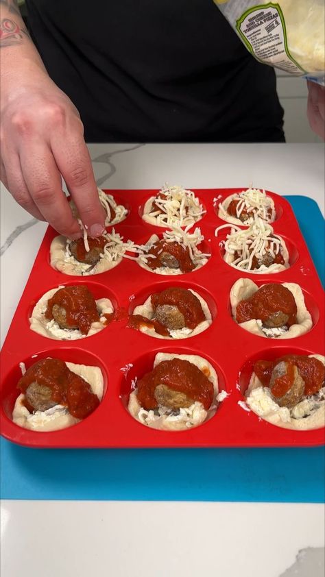 pizza meatball muffins | pizza, meatball, muffin, snack | pizza meatball muffins this is the perfect snack for game day! | By Anthony T Meatball Muffins, Meatball Pizza, Recipes Pizza, Pizza Muffins, Pizza Dough, Pizza Recipes, Meatballs, Game Day, Dough