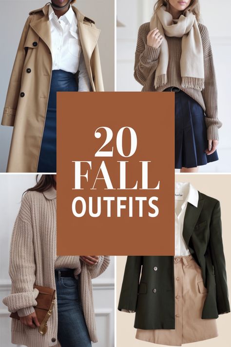 20 fall outfit ideas including trench coats, layered sweaters, and chic skirts. Fall Wardrobe Inspiration, Cold Autumn Outfits, Fall Style Women, Chunky Sweater Outfit, Skirts Ideas, Chunky Sweaters, Chic Boots, Sweater Outfits Fall, Sweater Dress Outfit