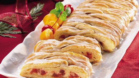 Cherry-Cheese Crescent Braid Recipe - Pillsbury.com Crescent Braid, Cherry Cream Cheese, Cream Cheese Coffee Cake, Crescent Roll Recipes, Cream Cheese Spreads, Cream Cheese Filling, Crescent Rolls, Rolls Recipe, Strawberries And Cream