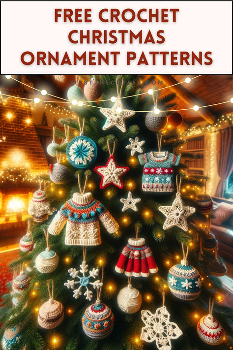 Free Crochet Christmas Ornament Patterns Crochet Christmas Tree Decorations Free Pattern, Crochet Christmas Motifs Free Pattern, Crochet Ugly Christmas Sweater Ornament Free Pattern, Christmas Ornaments Homemade Crochet, Vintage Crochet Christmas Ornaments, Crochet Ornaments Free Pattern Christmas, Crochet Xmas Ornaments Free Pattern, Crochet Ornament Cover, Christmas Tree Ornaments Crochet