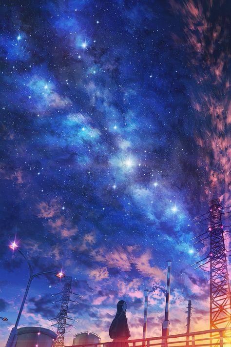 Under a Starry Sky #artwork #nakomo #illustration A Sky, The Sky, Stars, Anime