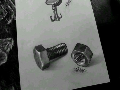 Nut & bolt 3D sketch Nut And Bolt Tattoo, Coursework Art, Screw Tattoo, Mechanical Objects, Eyes Sketch, Mill Work, Art Homework, Bolt Tattoo, Tool Tattoo