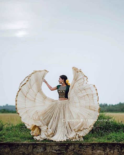 House Of Attires on Instagram: “In frame @jyothuuu___ 📷 :@i_sujisha_wanderlust . . #designerblouses #bridalblouses #chicblouses #southindianweddingblouses #sareeblouse…” Long Skirt Photoshoot, Skirt Photoshoot Poses, White Saree Blouse, Skirt Photoshoot, Onam Outfits, Hand Beaded Embroidery, Nature Photoshoot, Beautiful Casual Dresses, Long Frocks