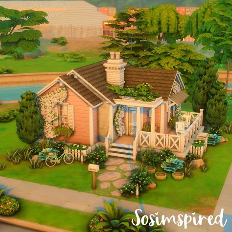 I built this on a 20x15 lot in willow creek! It has 1 bedroom and 1 bathroom! #sims #sims4ideas #simspiration #simsideas #houses #sims4houses #simsbuilds #houseinspo #houseideas Tiny Sims Houses, Sims 4 Willow Creek Small House, Sims Tiny House Ideas, Sims Willow Creek House, Willow Creek Sims 4 House Ideas, Sims 20x15 House, Cute Sims 4 Houses Small, Ts4 Willow Creek, Sims 4 Dessert House