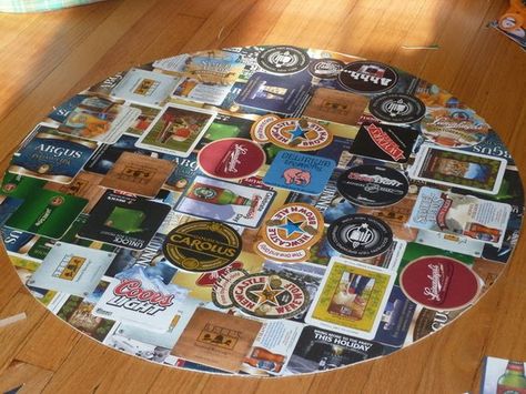 Coffee Table Coaster Frame - IKEA Hackers - IKEA Hackers Bar Coaster Ideas, Beer Coasters Diy, Beer Coaster Art, Beer Can Art, Beer Crafts, Coffee Table Coasters, Diy Beer, Beer Mats, Coaster Art